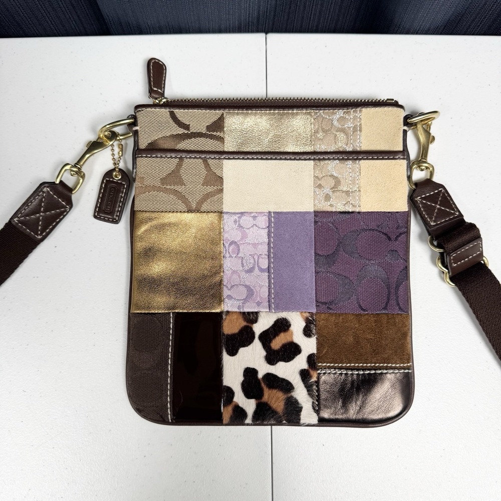 Vintage COACH F10514 Patchwork Cross Body Purse Handbag BOHO Y2K - 8.5x7.5"